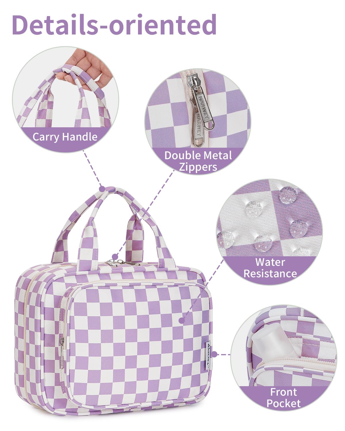 Détails de la trousse de toilette Narwey avec fermeture éclair