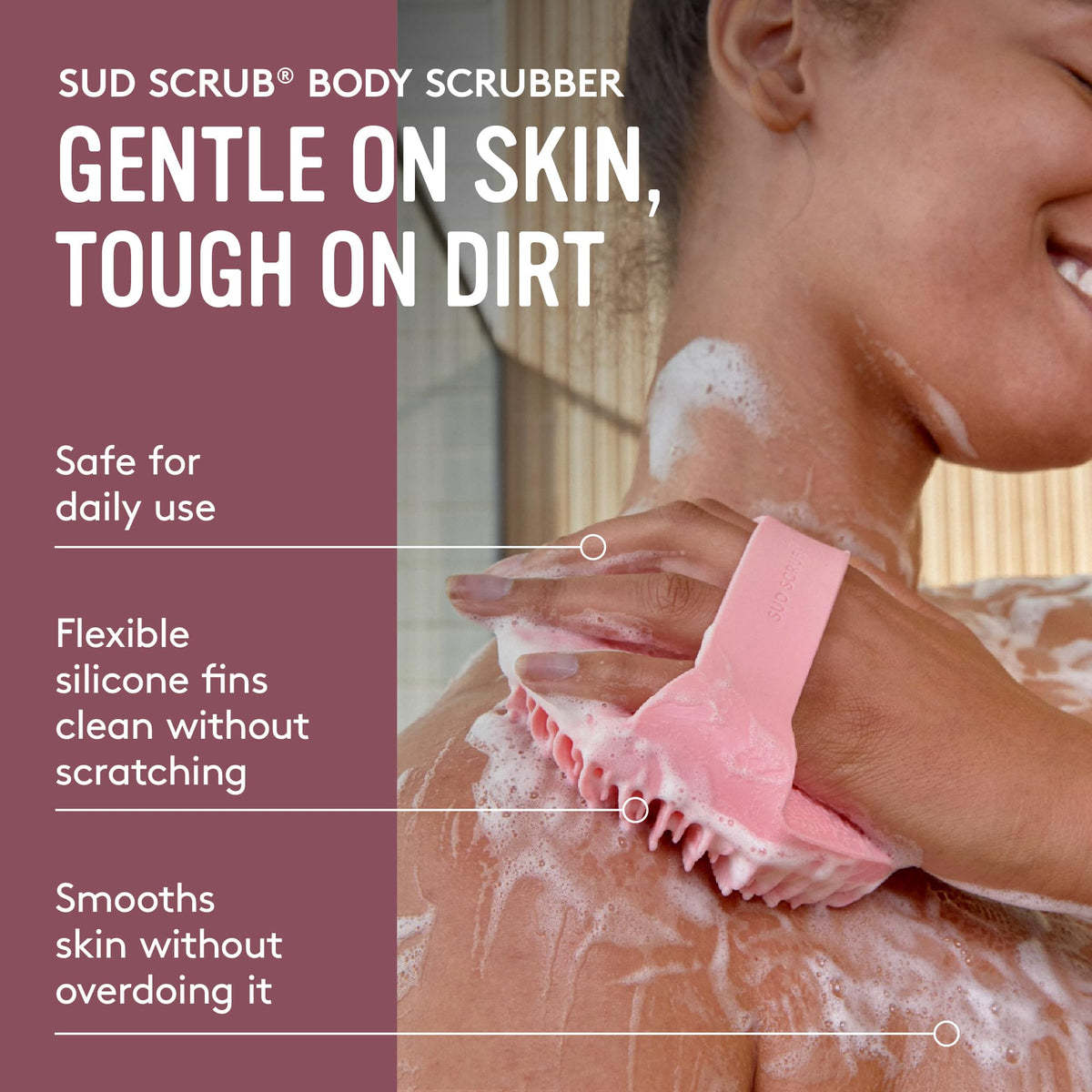 Détails des ailettes flexibles du gant de bain Sud Scrub