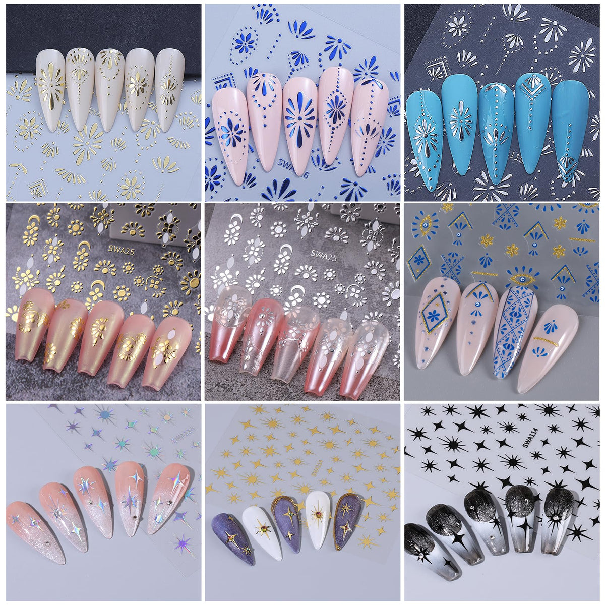 Détails des autocollants Boho pour ongles avec textures métalliques