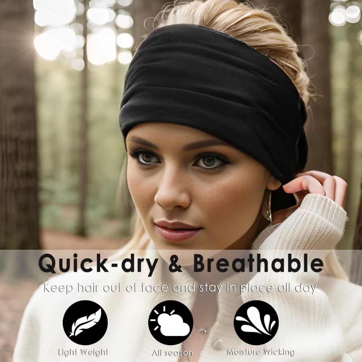 Détails des bandeaux HAUHC, texture douce en coton, couleur noire