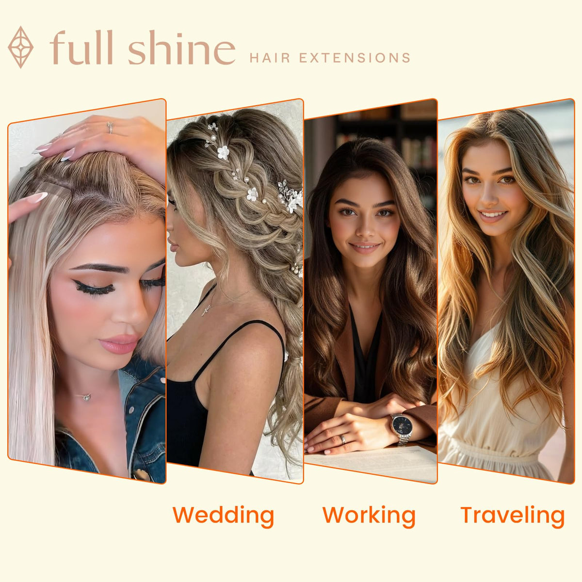 Détails des bandes adhésives des Extensions Full Shine
