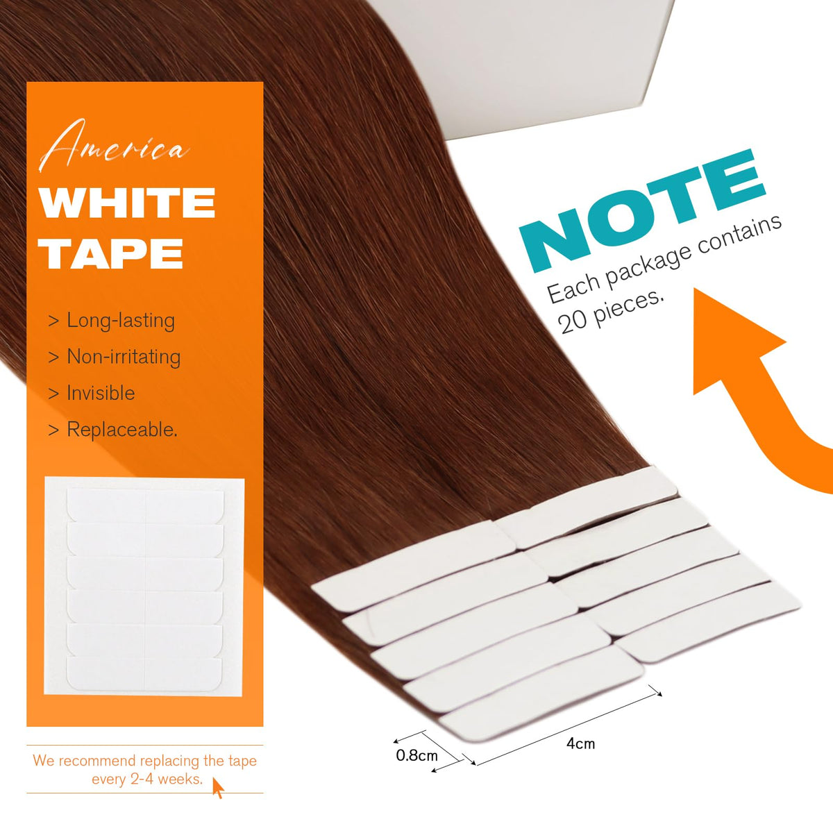Détails des bandes adhésives des extensions Sunny Hair