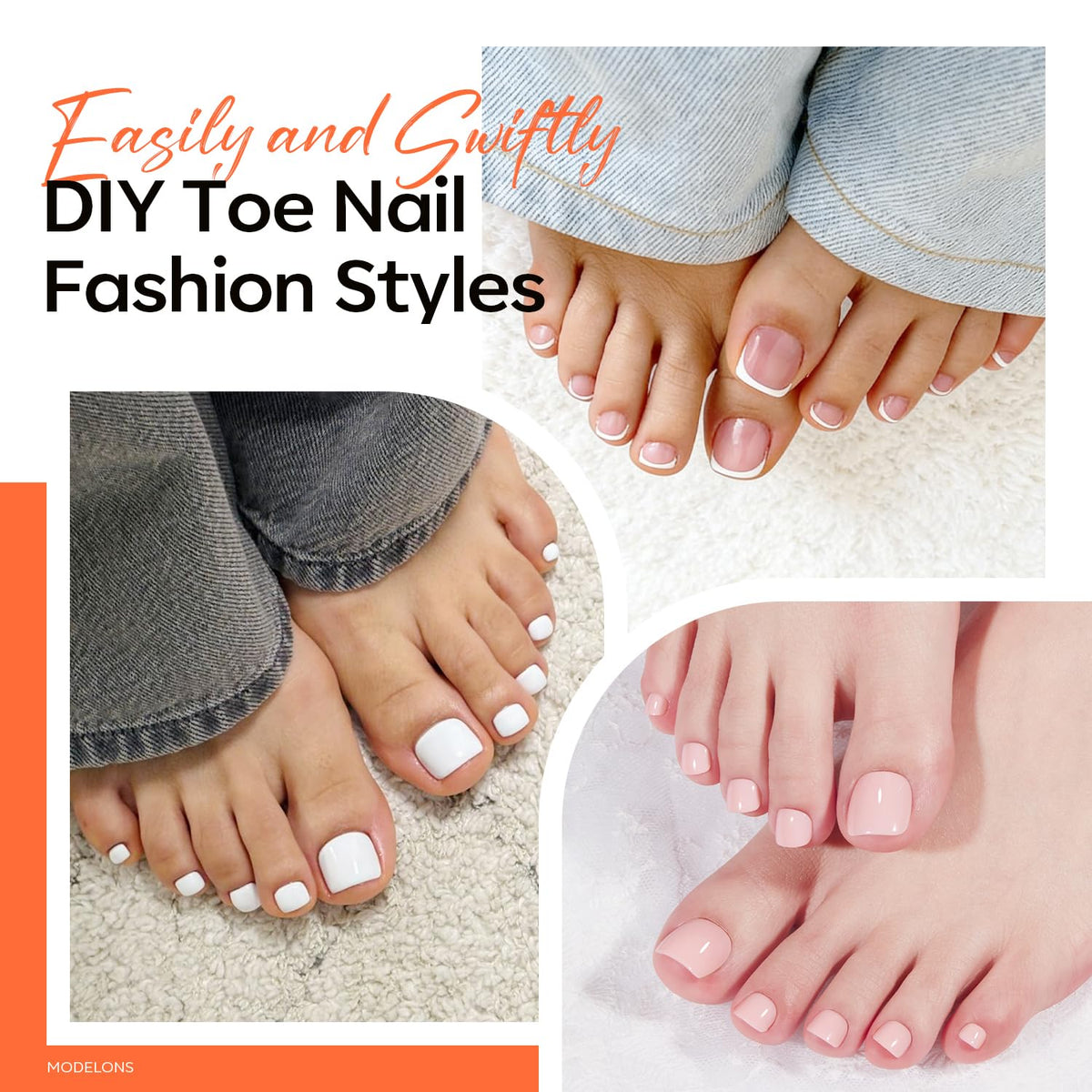 détails des bords arrondis des tips d'ongles de pied modelones