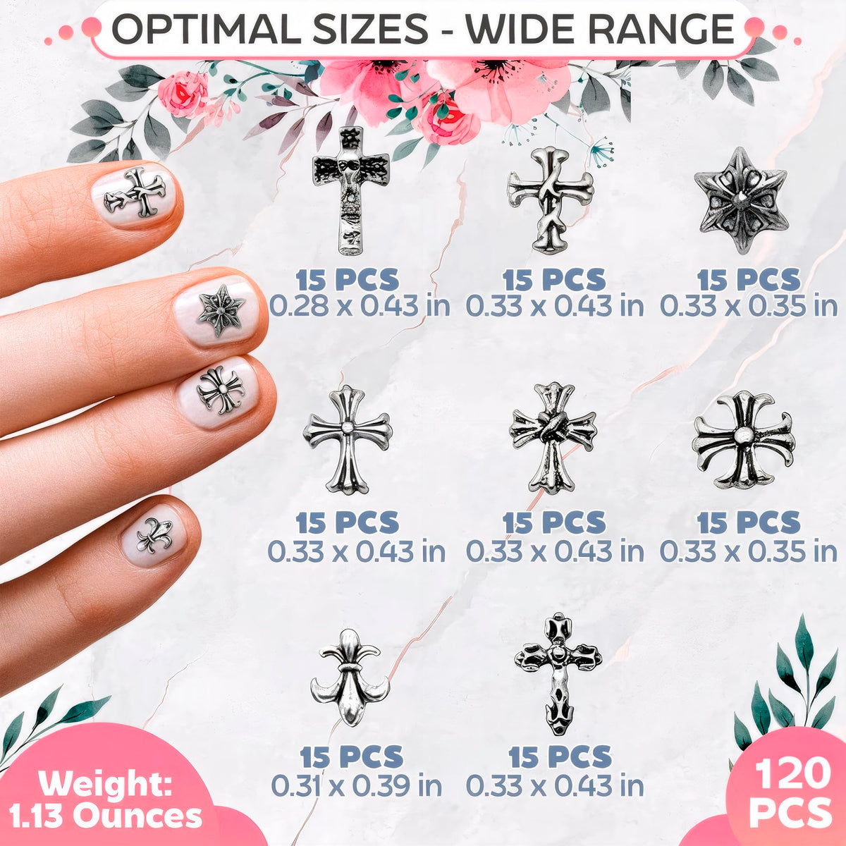 Détails des charms en croix argentés pour nail art
