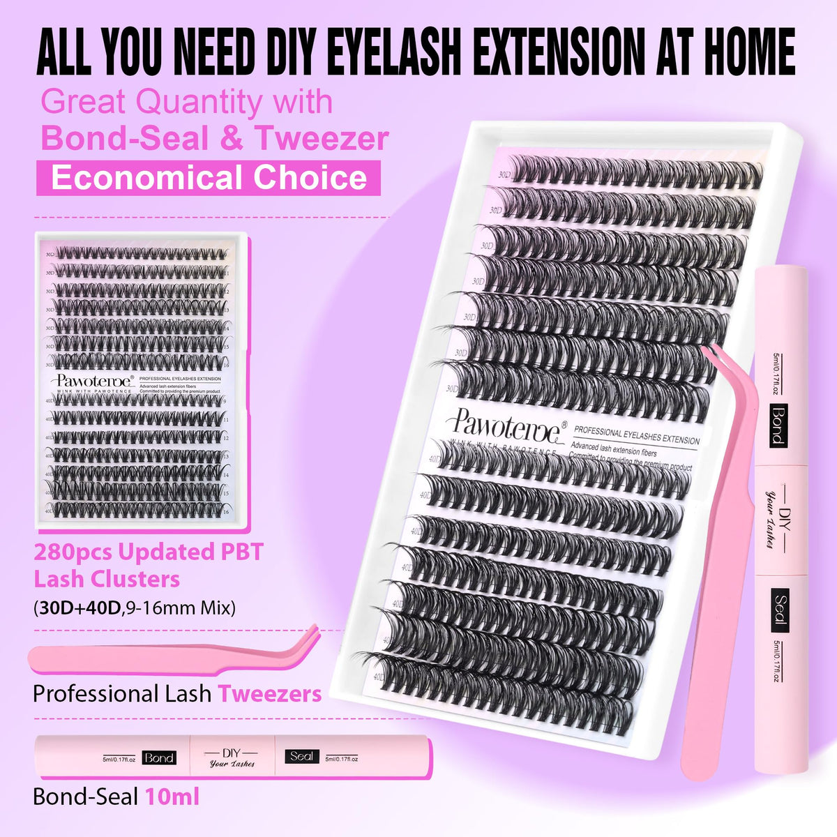 Détails des cils en clusters de 9-16mm du kit Pawotence