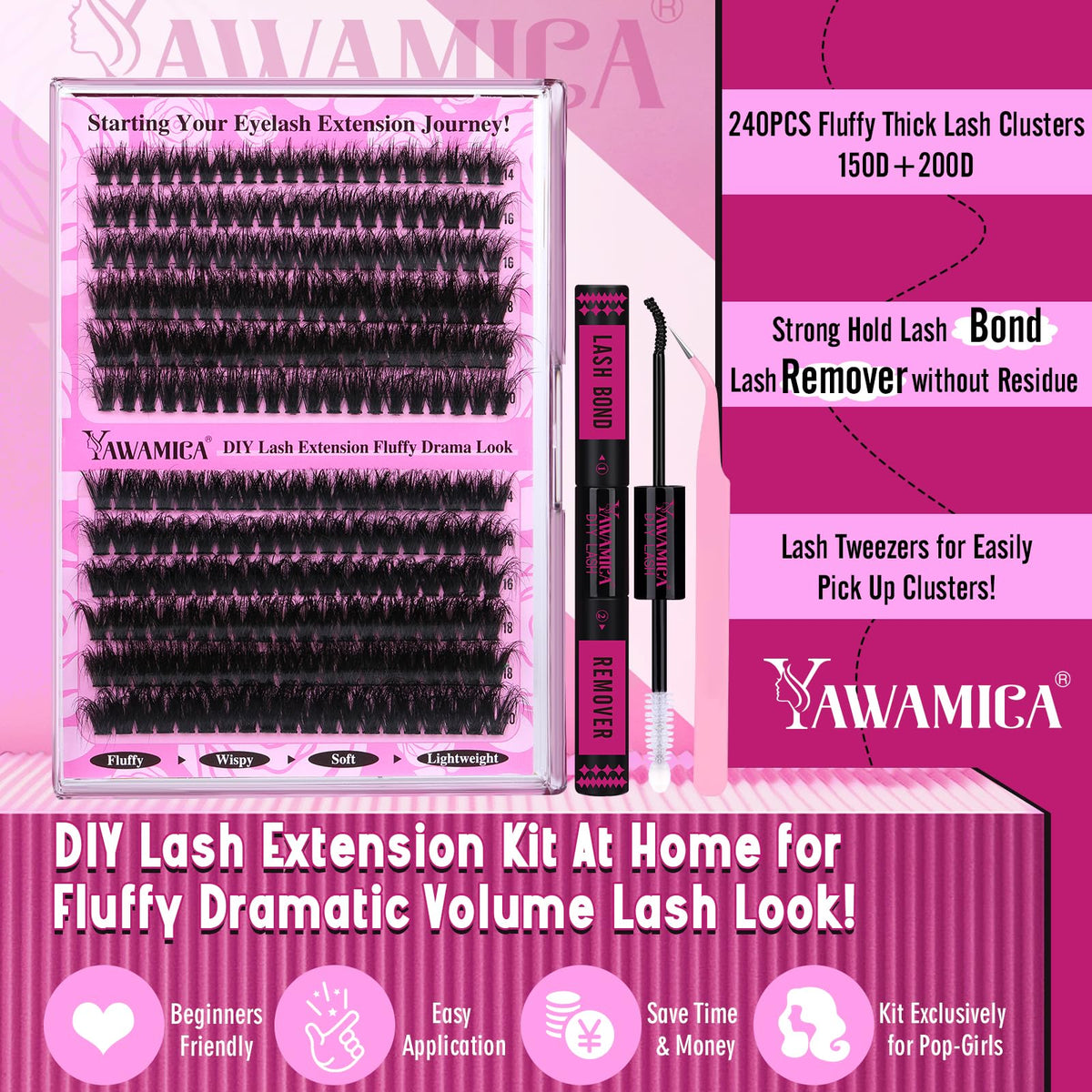Détails des cils fluffy du kit Yawamica