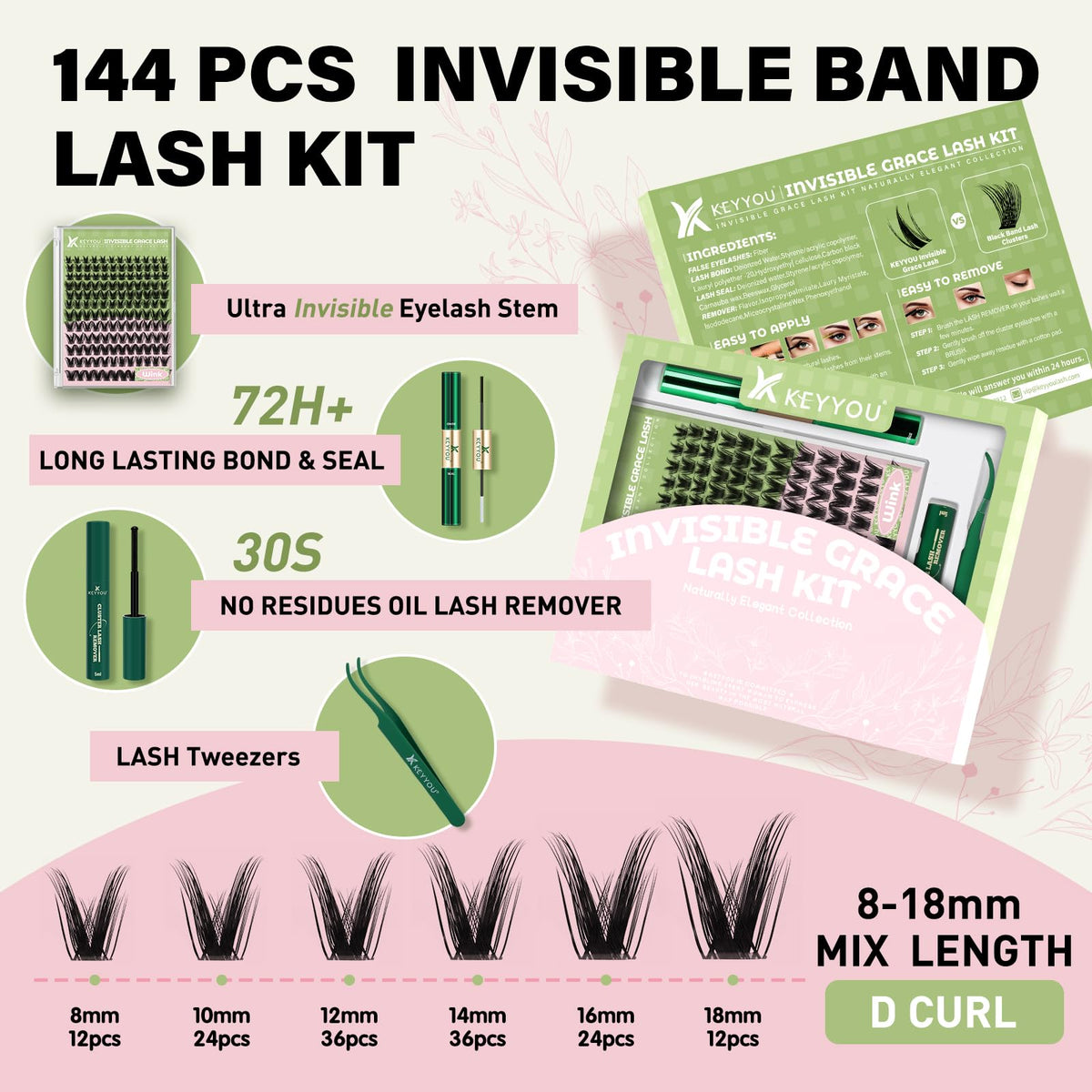 Détails des cils KEYYOU avec bande invisible, vue latérale