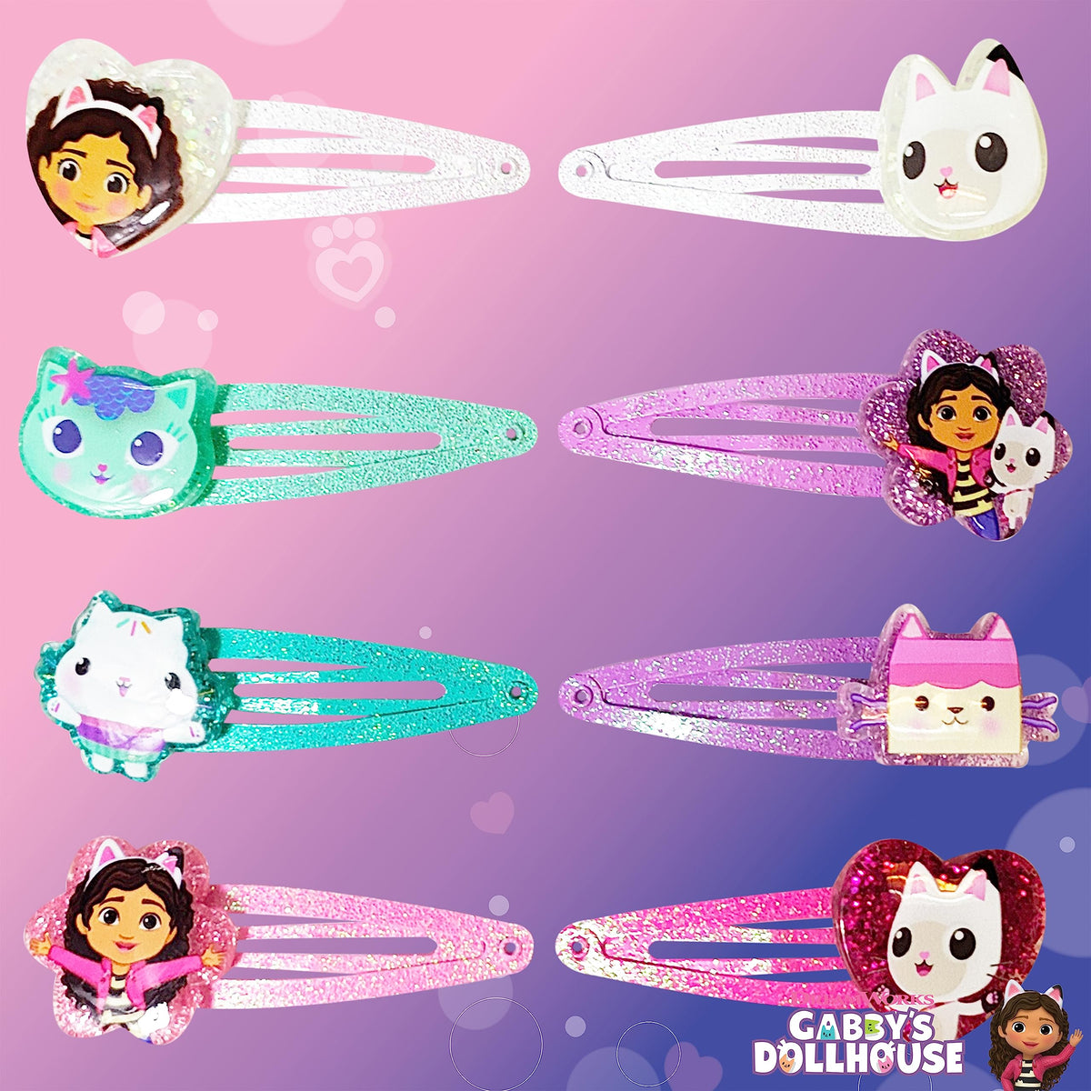 Détails des clips à cheveux Gabby's Dollhouse, bords lisses et couleurs vives