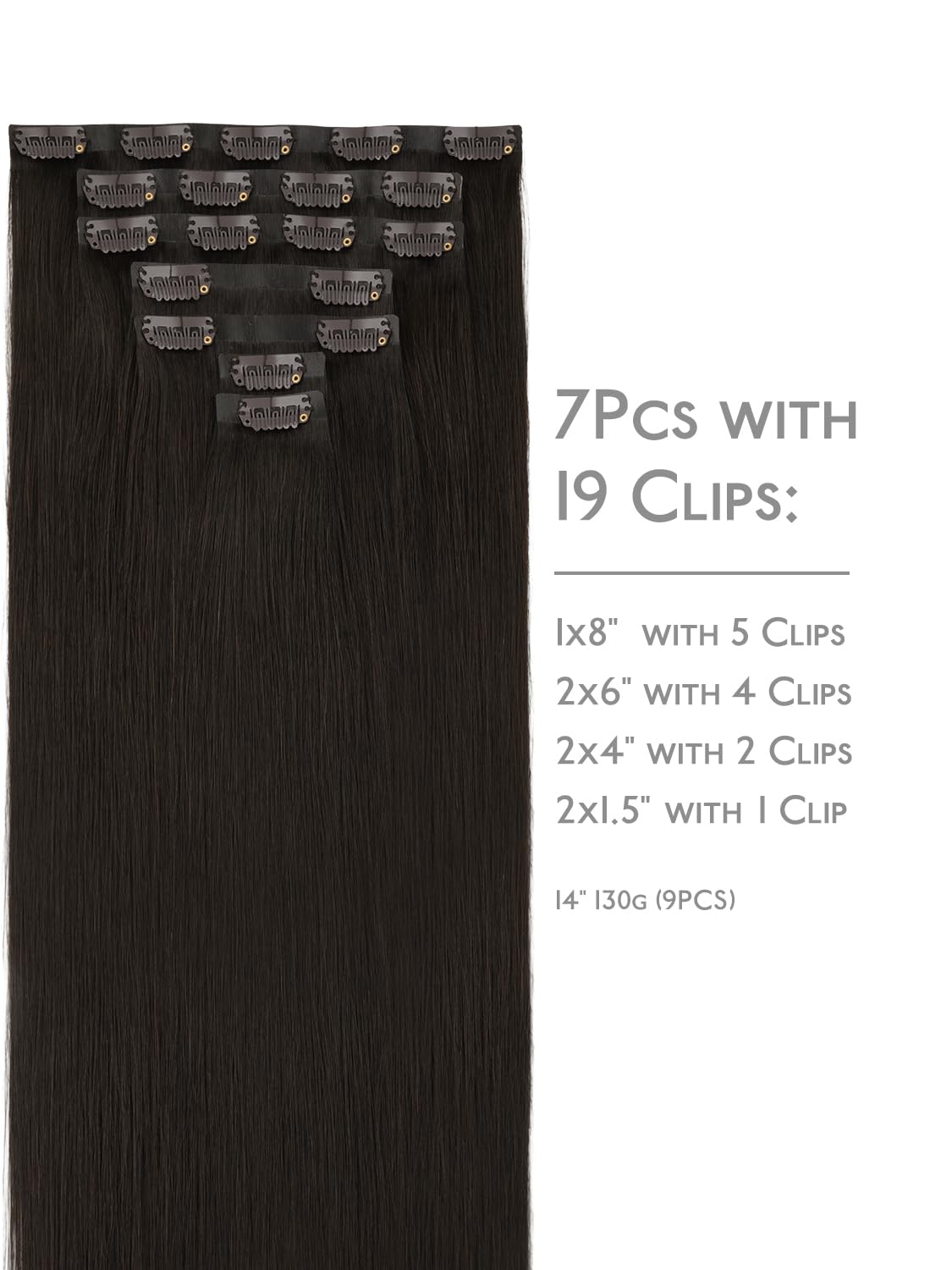 Détails des clips des extensions de cheveux marron foncé Wennalife