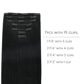 Détails des clips des extensions de cheveux Wennalife, couleur noir jet