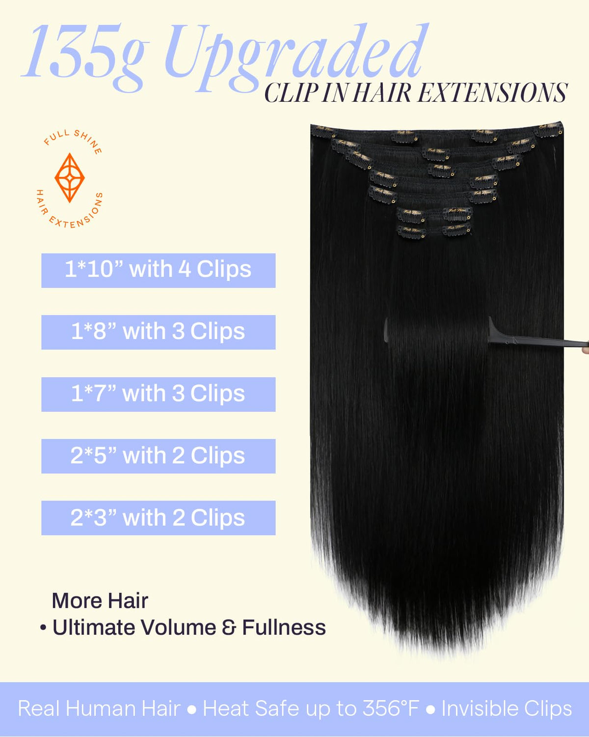 Détails des clips des extensions Full Shine