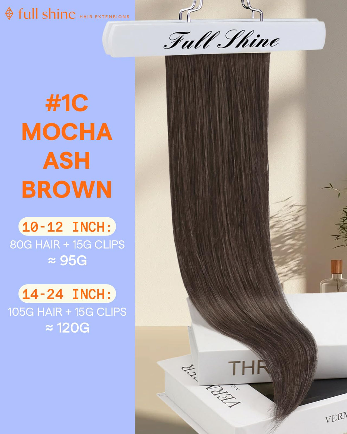 Détails des clips des extensions Full Shine Mocha Brun