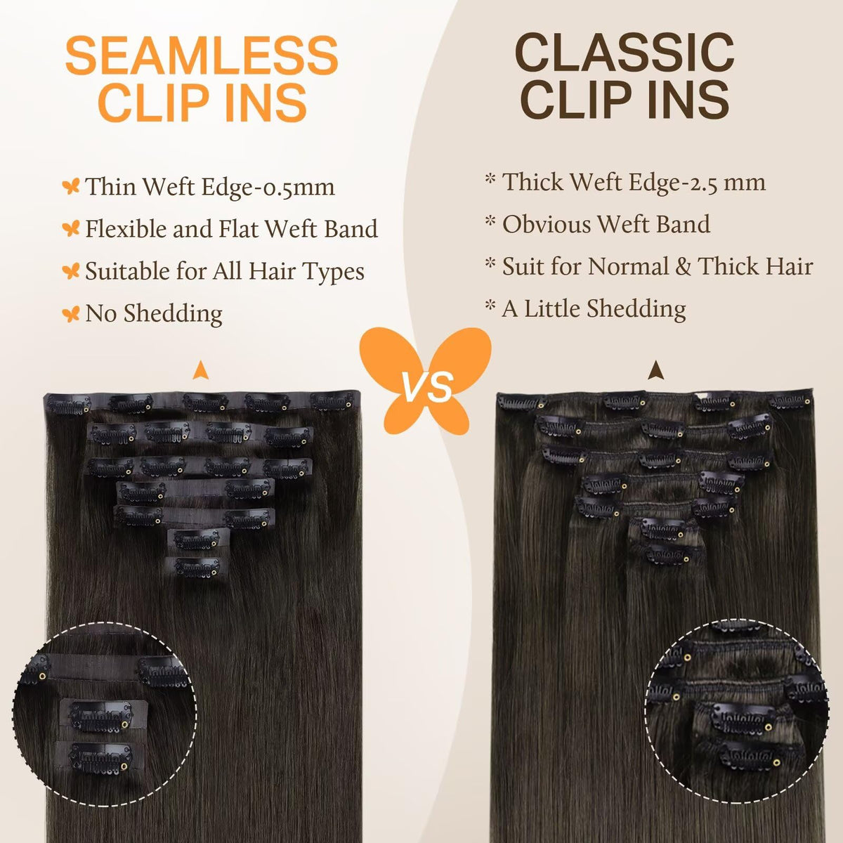 Détails des clips invisibles des extensions de cheveux DOORES