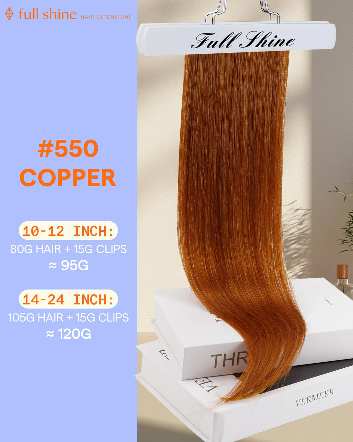 Détails des clips renforcés des extensions Full Shine couleur cuivre