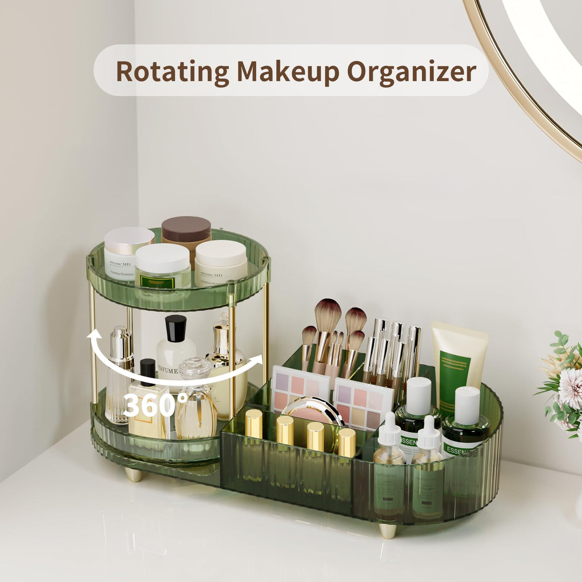 Détails des compartiments de l'organisateur de maquillage Jywantful