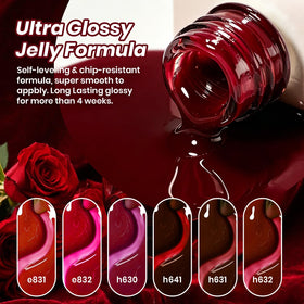 Détails des couleurs du vernis gel rouge beetles dans un kit