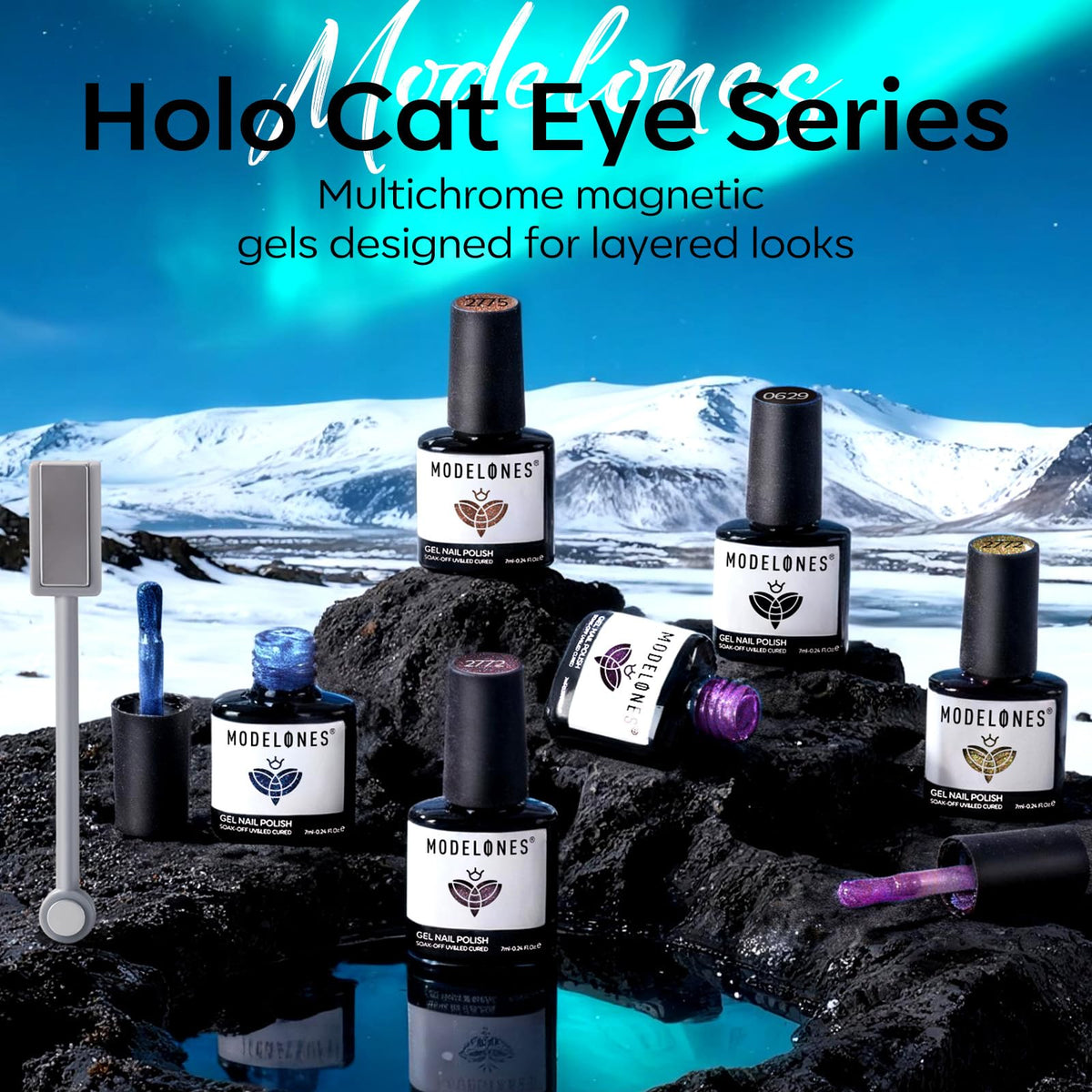 Détails des couleurs paillettes du vernis à ongles gel Cat Eye modelones