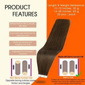 Détails des extensions cheveux humains Full Shine avec bande adhésive
