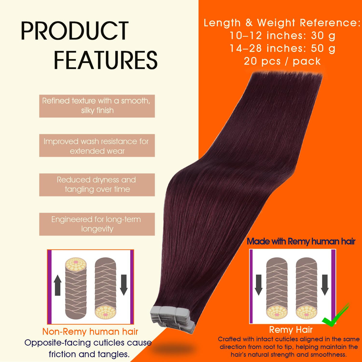 Détails des extensions de cheveux Full Shine avec adhésif
