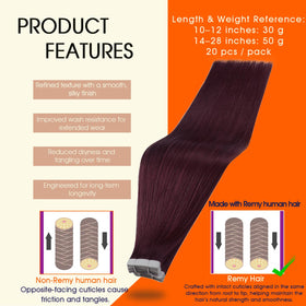 Détails des extensions de cheveux Full Shine avec adhésif