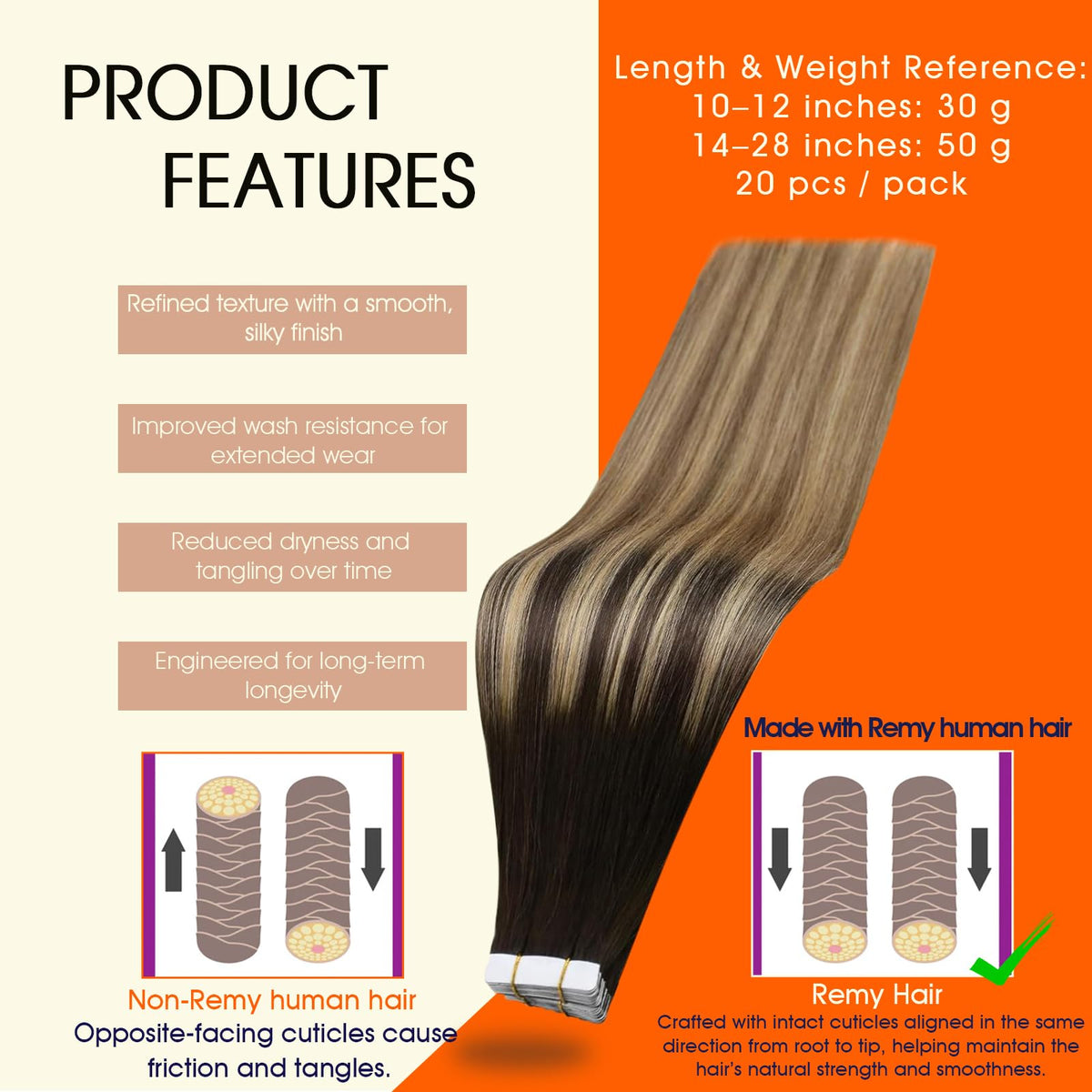 Détails des extensions de cheveux Full Shine avec adhésif