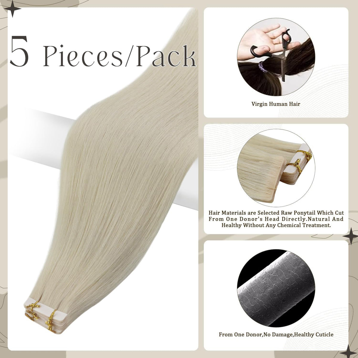 Détails des extensions de cheveux Full Shine avec bande adhésive