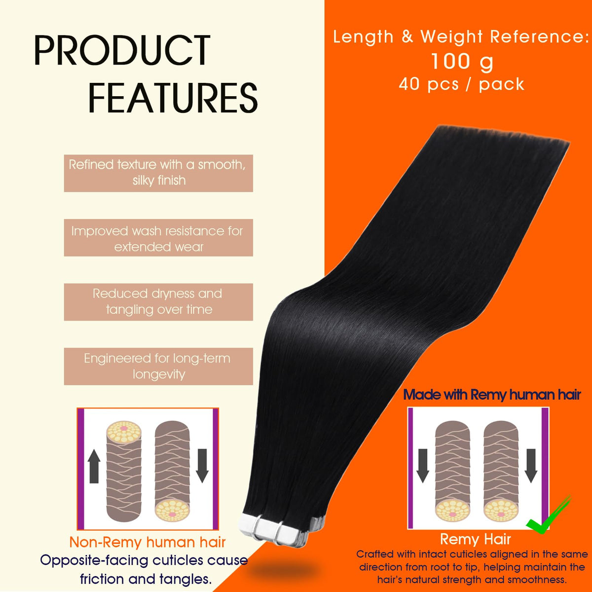 Détails des extensions de cheveux Full Shine, bande adhésive