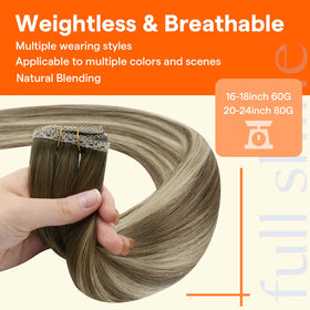 Détails des extensions de cheveux Full Shine montrant la texture et la couleur