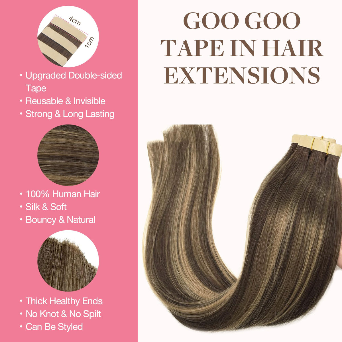 Détails des extensions de cheveux GOO GOO avec ruban