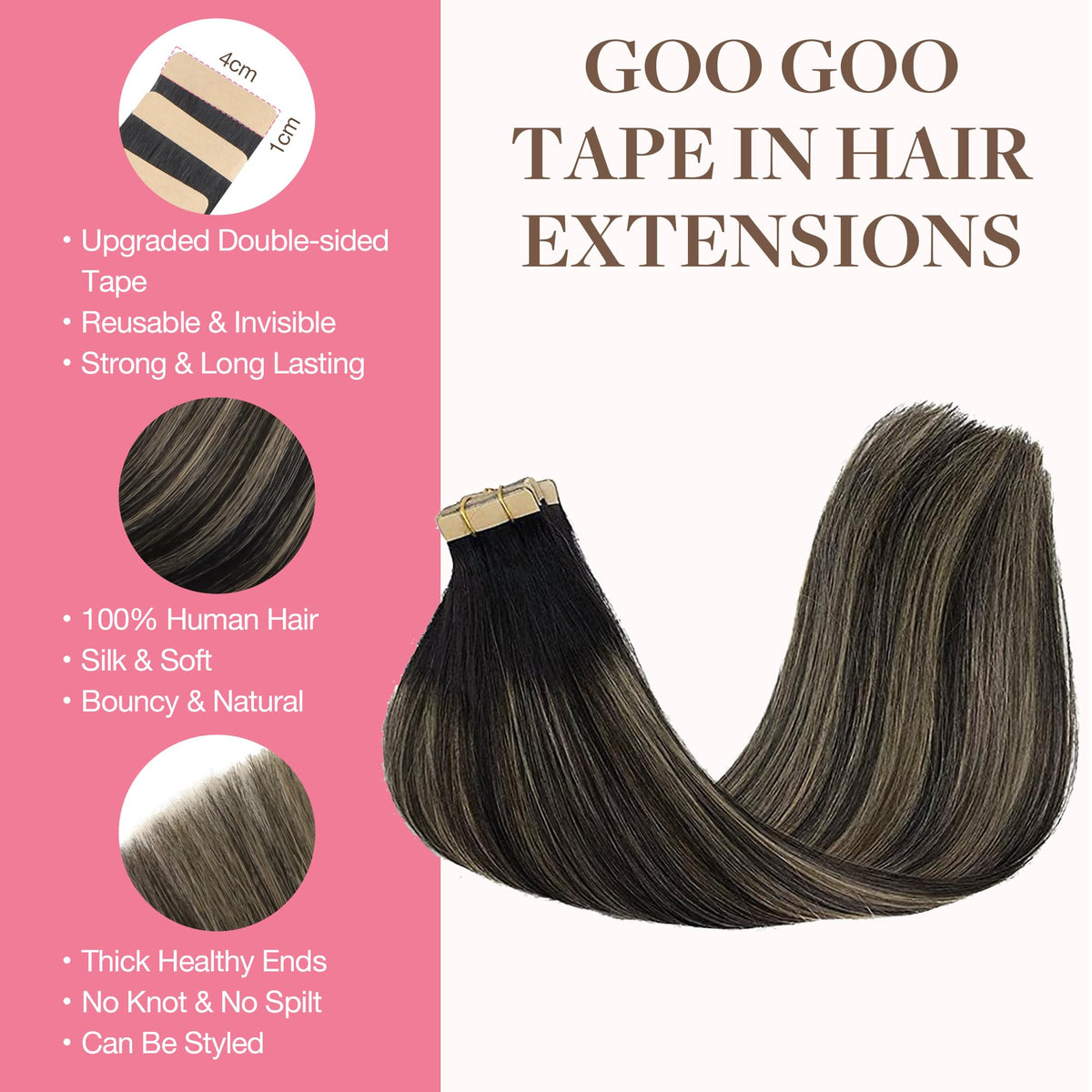 Détails des extensions de cheveux GOO GOO avec ruban hypoallergénique