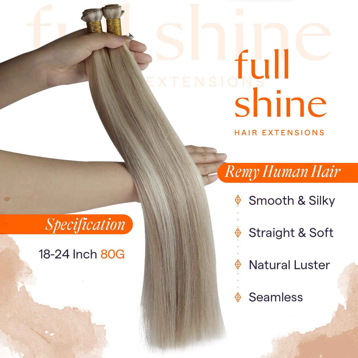 Détails des extensions de cheveux Remy Full Shine avec weft plat