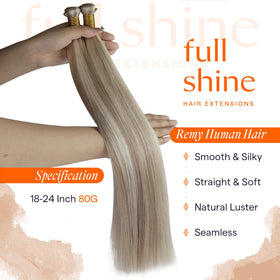 Détails des extensions de cheveux Remy Full Shine avec weft plat