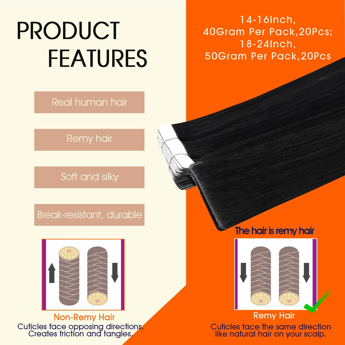 Détails des extensions de cheveux Tape In Full Shine avec ruban adhésif