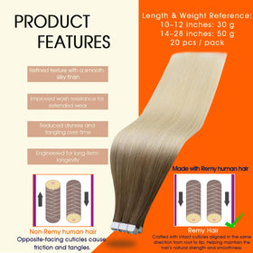 Détails des extensions de cheveux tissées Full Shine avec ruban adhésif