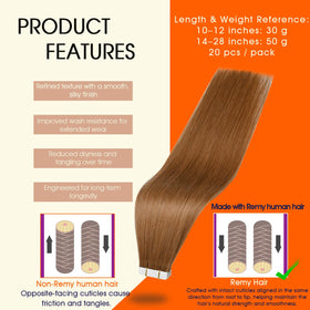 Détails des extensions de cheveux tissés Full Shine avec adhésif