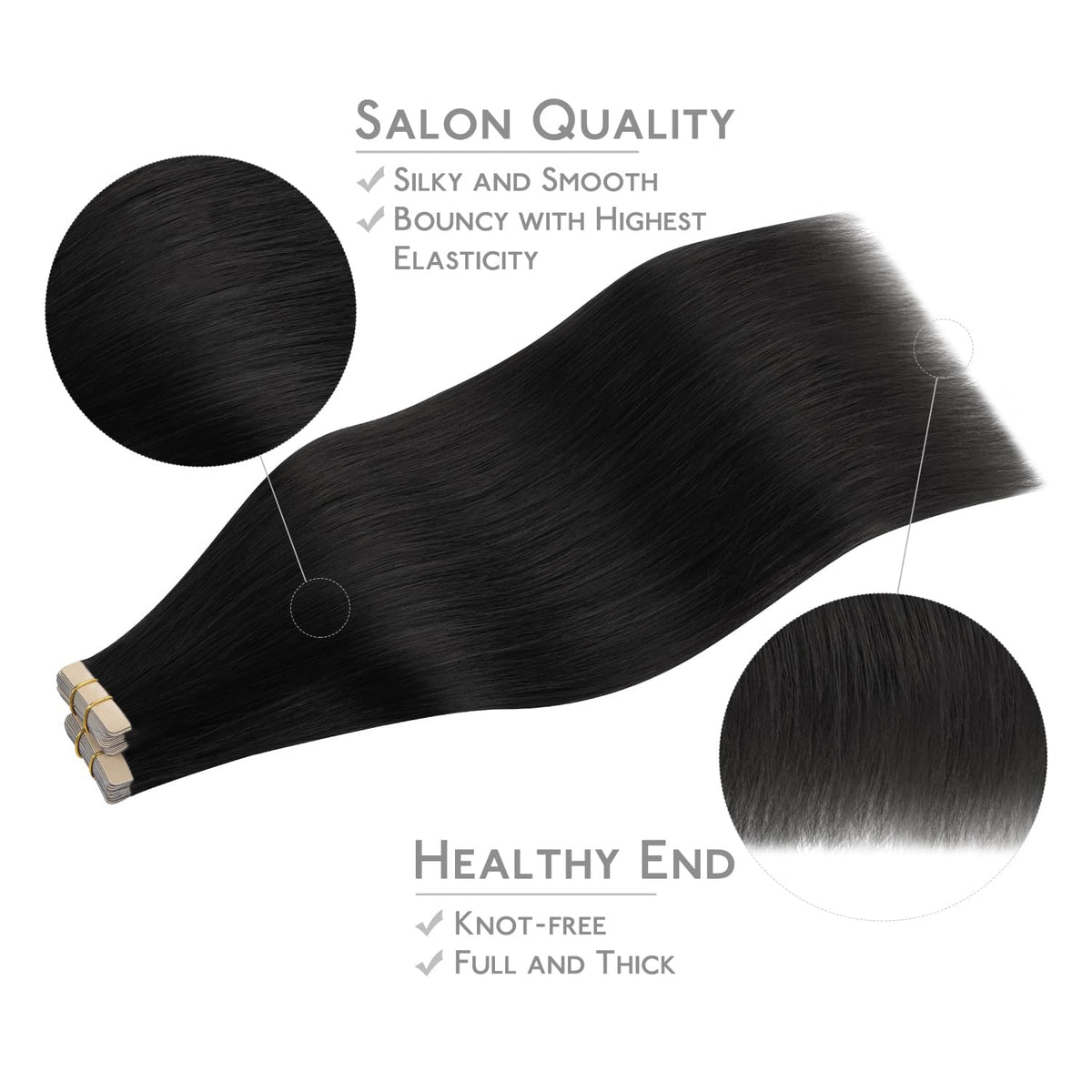 Détails des extensions de cheveux Wennalife en noir jais