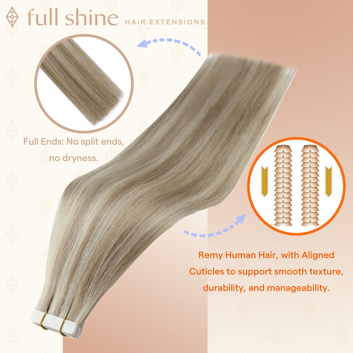 Détails des extensions Fshine en cheveux humains avec cuticules préservées