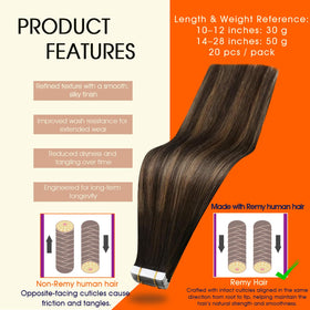 Détails des extensions Full Shine avec bande adhésive