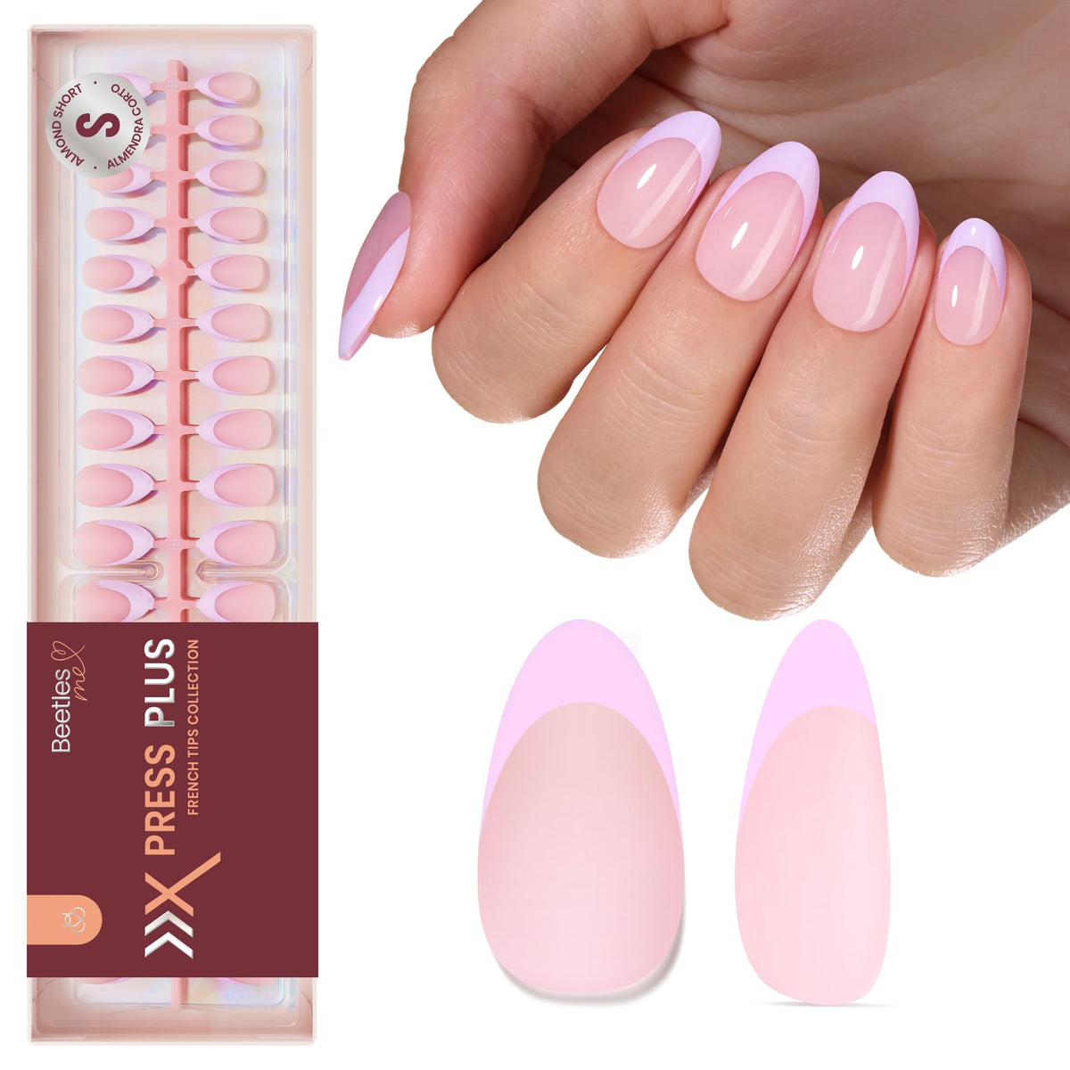 Détails des faux ongles beetles Purple French Tips avec plusieurs tailles