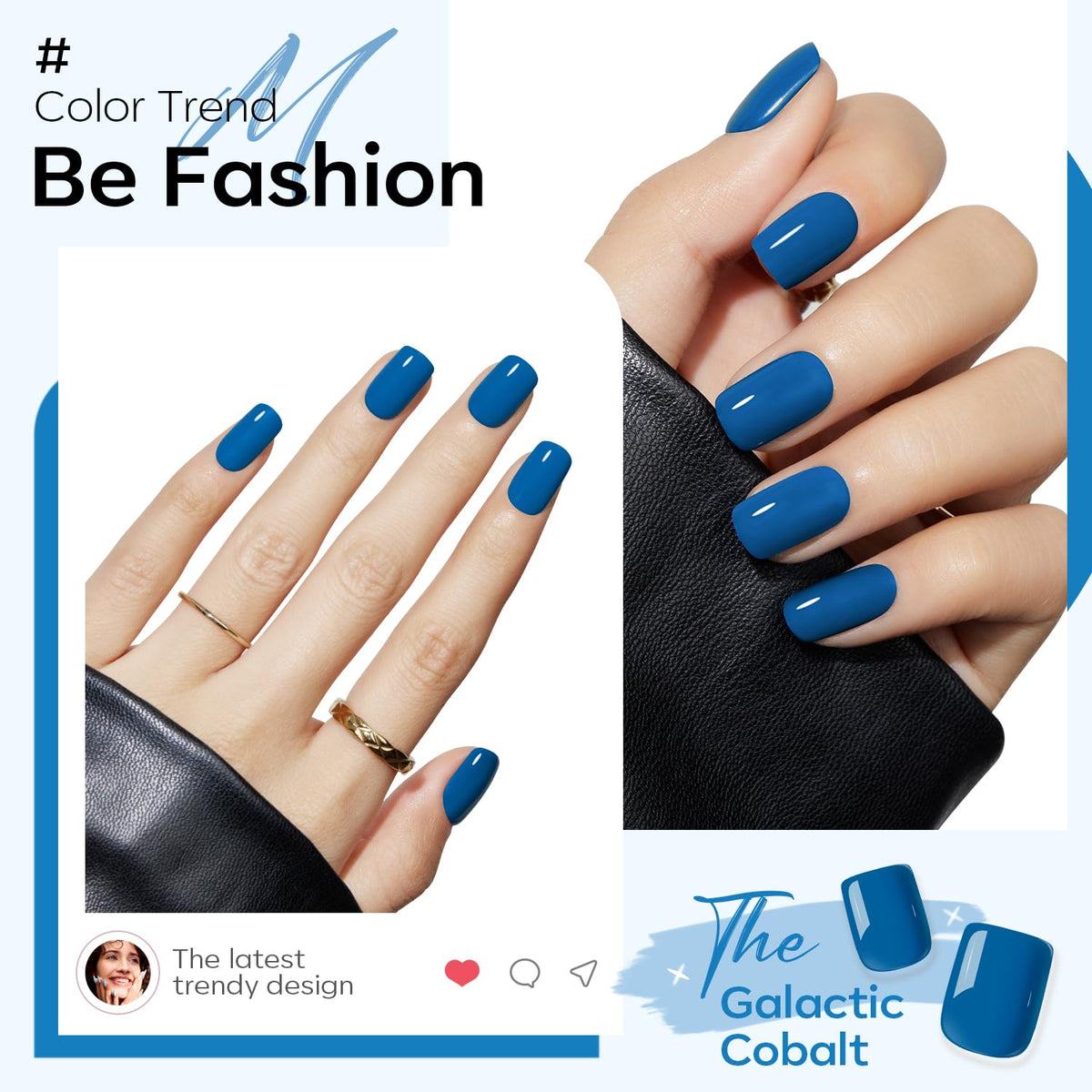 Détails des faux ongles bleus press-on de modelones, 16 tailles