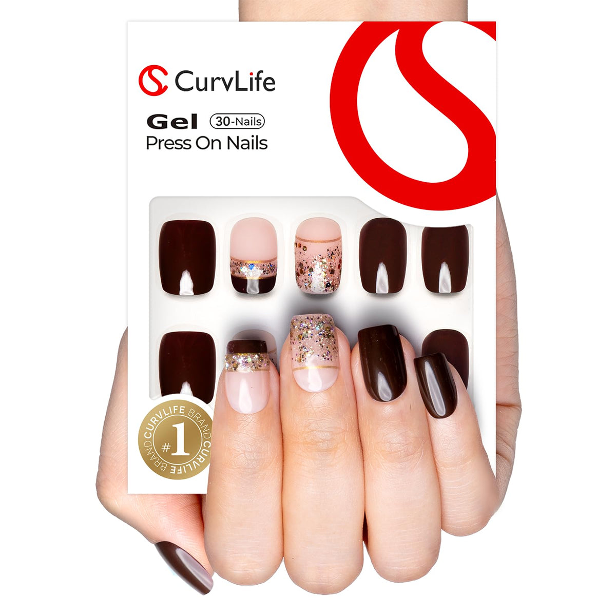 Détails des faux ongles CurvLife avec motif en gel