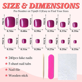 Détails des faux ongles de pied magenta avec taille variée