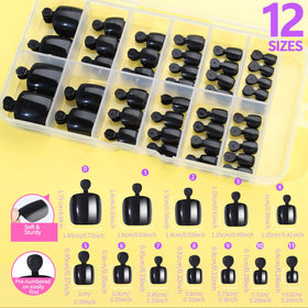 Détails des faux ongles de pieds en noir, taille et forme variées