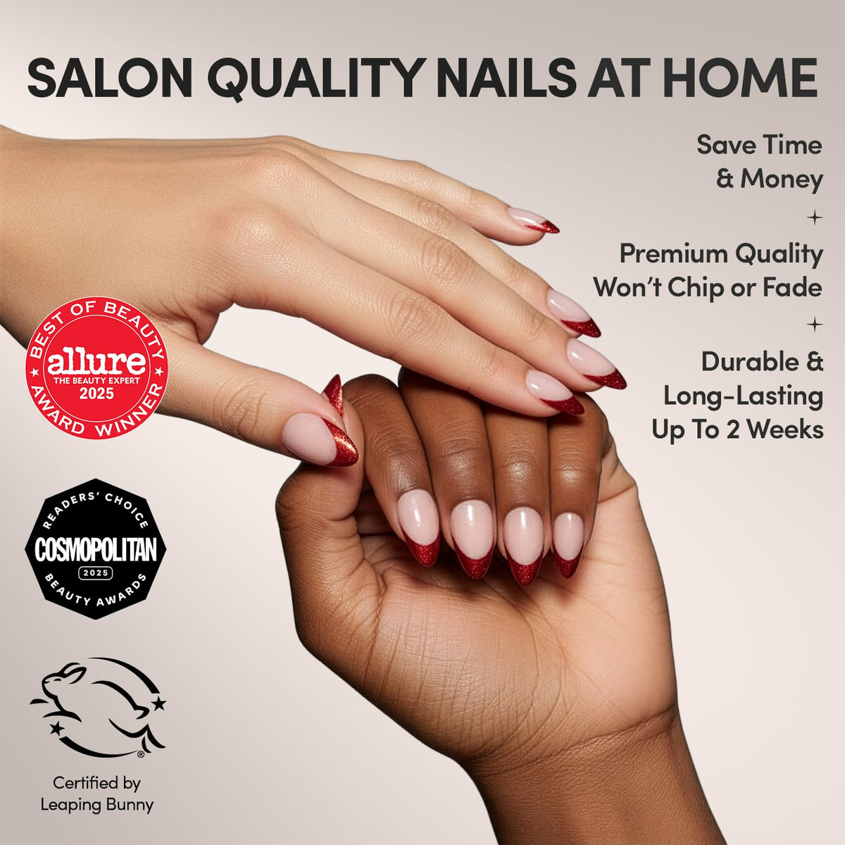 Détails des faux ongles Glamnetic avec finition brillante