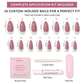 Détails des faux ongles Glamnetic avec lime à ongles et colle
