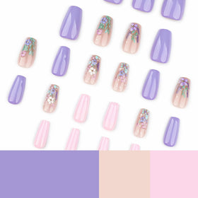 Détails des faux ongles juggssa en couleurs violet et rose