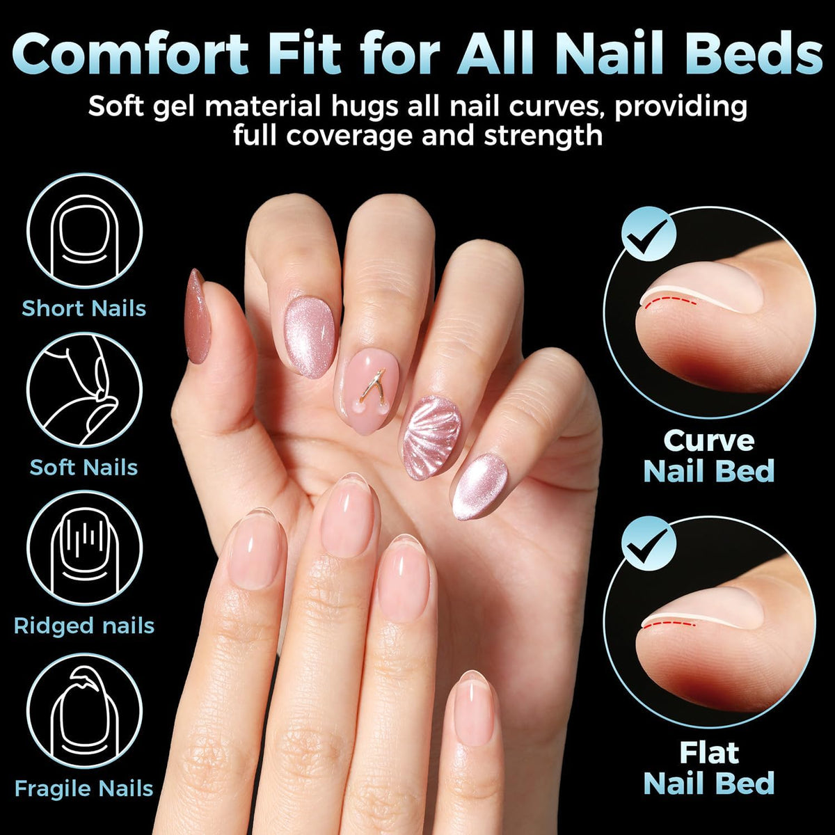 Détails des faux ongles Luckyfairy extra courts, différentes tailles