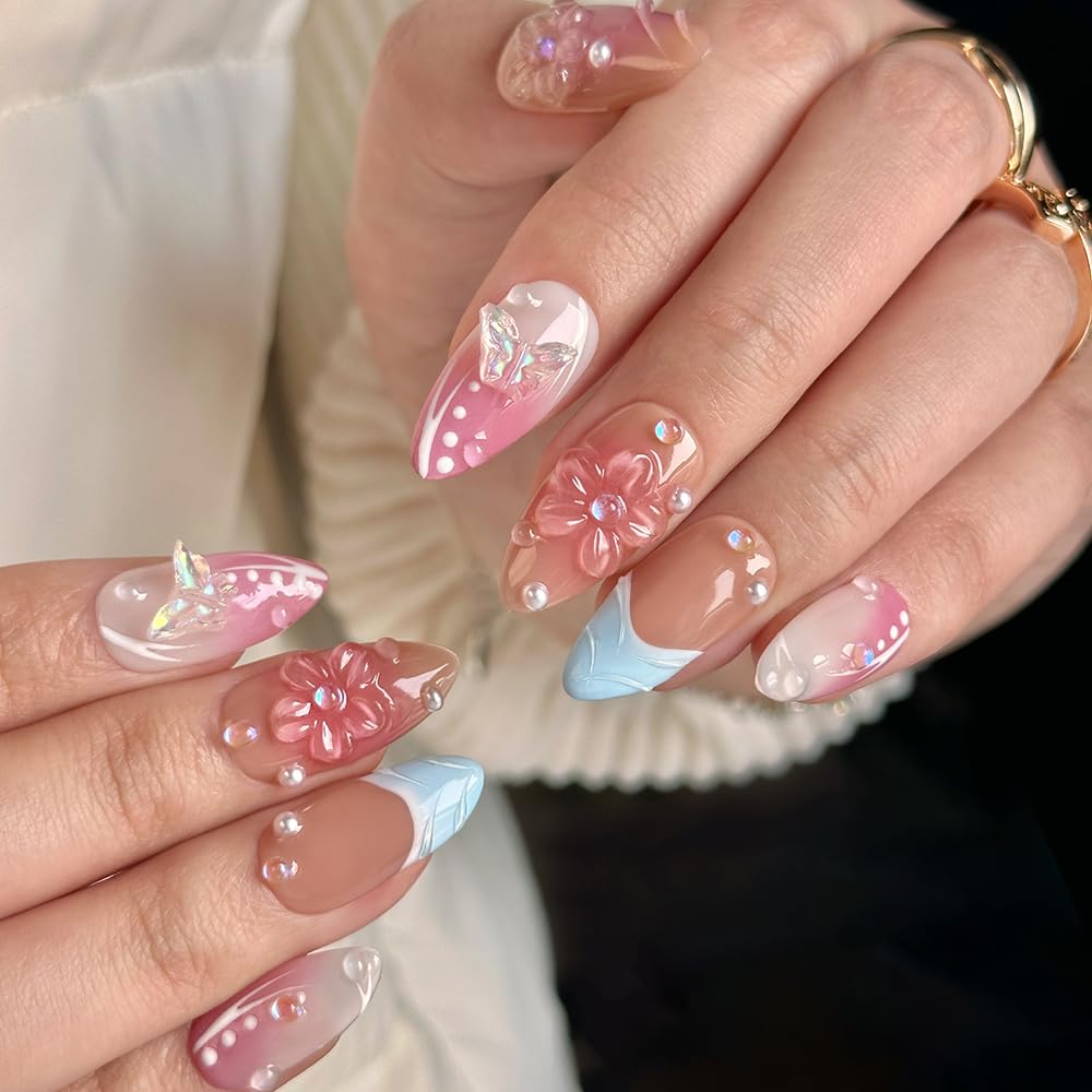 Détails des faux ongles MAGLFELL avec motifs floraux