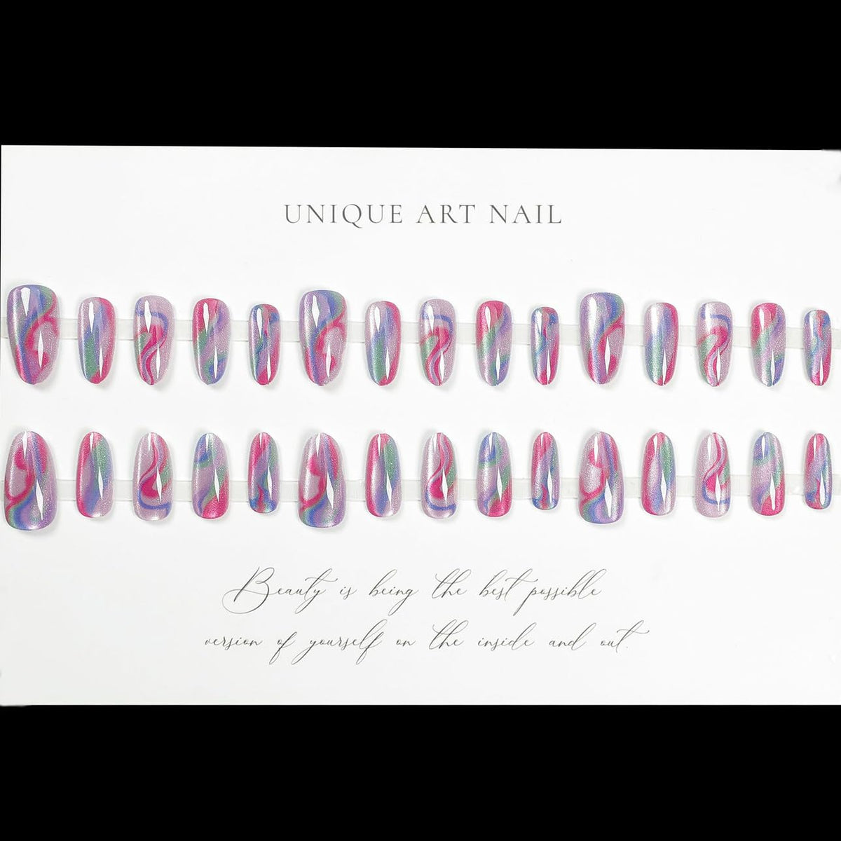 Détails des faux ongles press-on LPOODDNU, design coloré et brillant