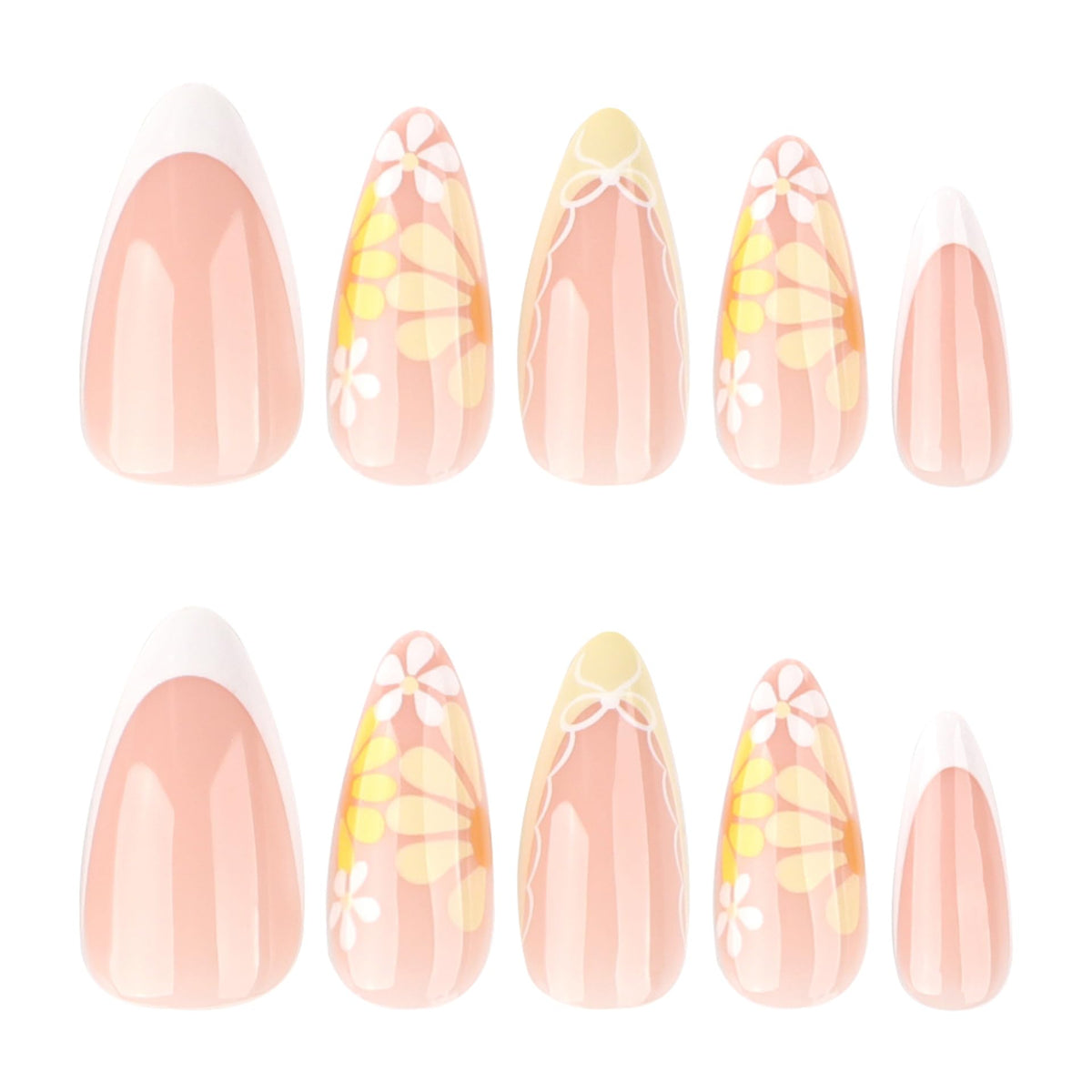 Détails des faux ongles pressés XZMeiLun avec design amande et fleurs